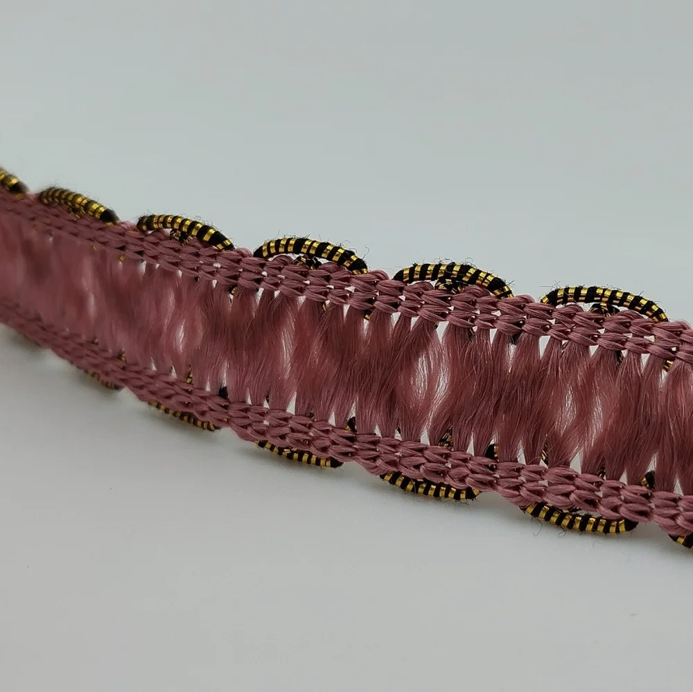 Vintage 1940s French Pink Gold Metallic Silk Jacquard Ribbon Couture TWO YARDS